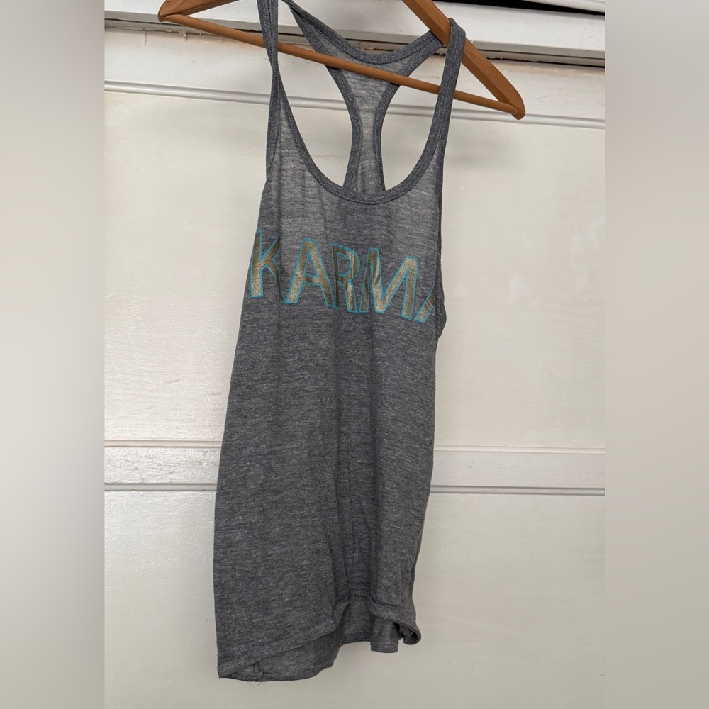 Chaser Gray Tank Top with Blue and Green Karma Print
